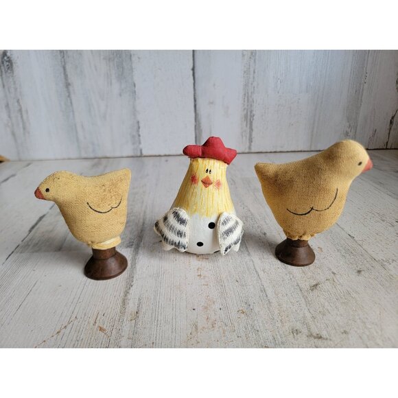 Miniature plush folk art vintage chicken spring chick set toy figure Easter home - Picture 1 of 9
